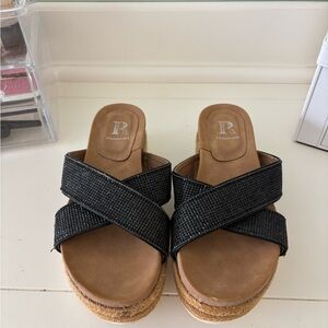 Piarossini.com Black Sparkle Wedge Sandals Women’s European Size 38